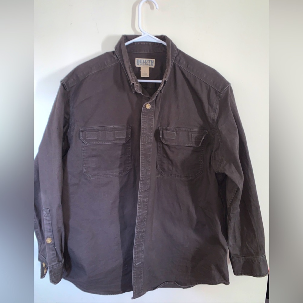 Duluth Trading Co Brown Canvas Shirt Mens L Buttons